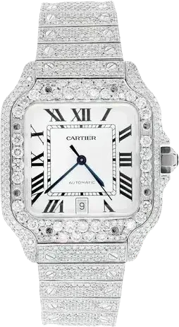 CARTIER SANTOS DE CARTIER STEEL 40MM (4072) - 20.50CTW FULLY ICE